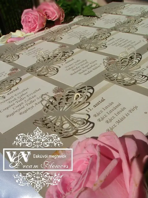 Rózsaszín arany színű gyöngyös selyemvirágos esküvői ültetési rend