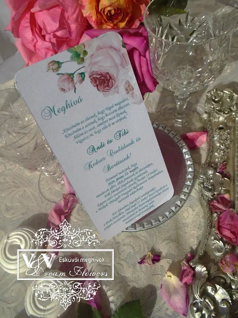 Rózsás esküvői kártyás meghívó