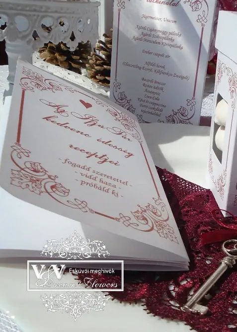 Esküvői receptfüzet köszönetajándék az Ifjú pár kedvenc receptjeivel