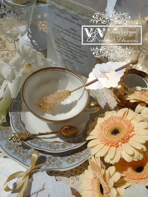 Cukorpálcika esküvői köszönetajándék ültetőkártya barokk esküvőre