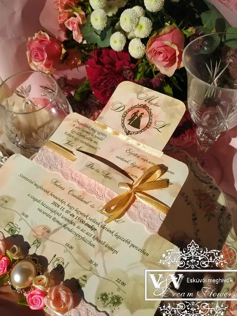 Torta alakú esküvői meghívó Bridgerton stílusú esküvőre 
