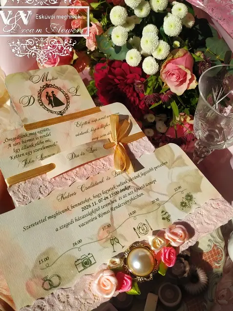 Torta alakú esküvői meghívó Bridgerton stílusú esküvőre 