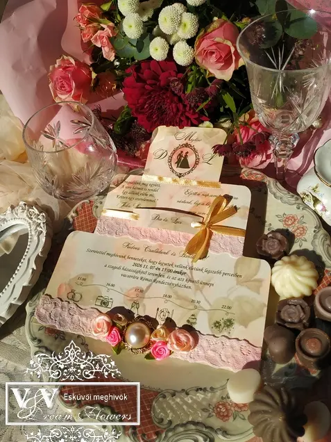 Torta alakú esküvői meghívó Bridgerton stílusú esküvőre 