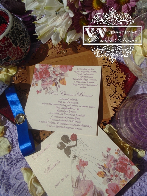 Bronz színű esküvői meghívó - őszi színkavalkád
