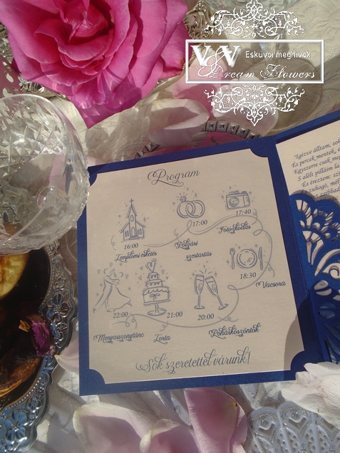 Az esküvői program a meghívóban - Idővonal, piktogrammok, cuki ikonok és szimbólumok