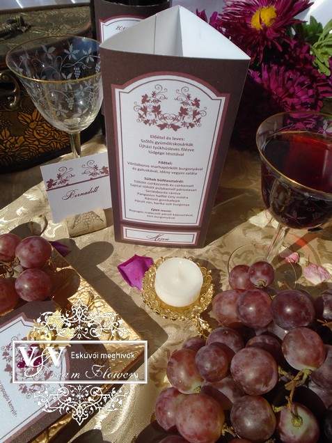 Esküvői meghívók , menükártyák és egyéb különlegességek szőlős-boros esküvőkre